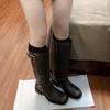 Cowhide Version~ Retro Thick Heel Leather Boots Women's Big Tube Circumference Niche High Knight Boots Wide Tube Slightly Fat Boots