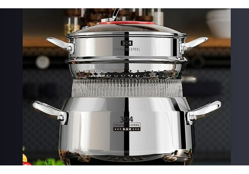 304 Stainless Steel Three-Layer Deep Soup Pot for Induction and Gas Stoves - Ideal for Baby Bottles, Stock, and Porridge.
