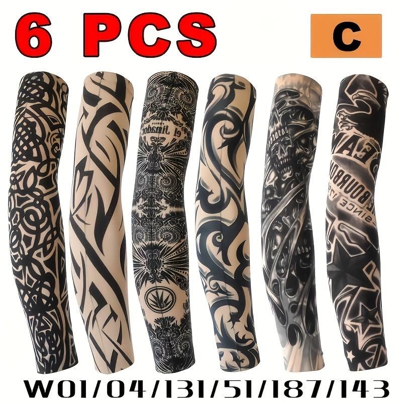 6 Stück gemischte Tattoo-Armschoner für Männer, Eisseide, Sonnenschutz, Kühlende Armschoner für Outdoor-Sportarten, Radfahren und Angeln