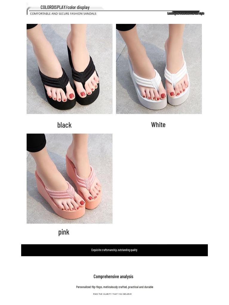 Women's 11cm High Heel Flip Flops with Thick Rubber Sole – Non-Slip Beach Sandals