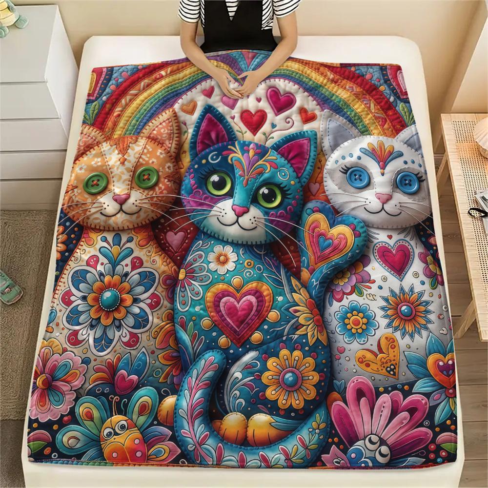 1PC Cat Styles Print FlAannel Blanket, High quality Comfortable for All Seasons, Home Decor, Warmth and Comfort