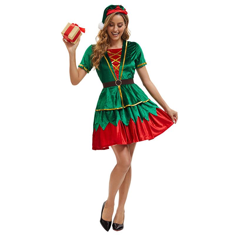 2026 Christmas Costume Green Christmas Dress Male and Female Adult Couple Stage Performance Costume