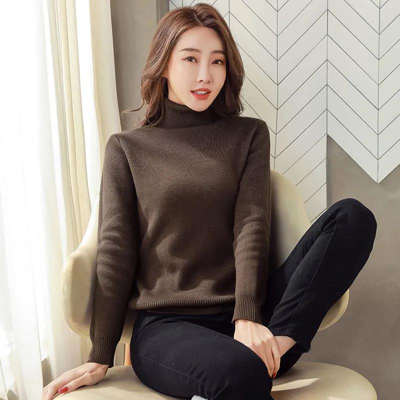 Suéter de invierno con cuello de tortuga para mujer, Jersey de punto grueso y cálido para mujer, Jersey de punto básico suelto