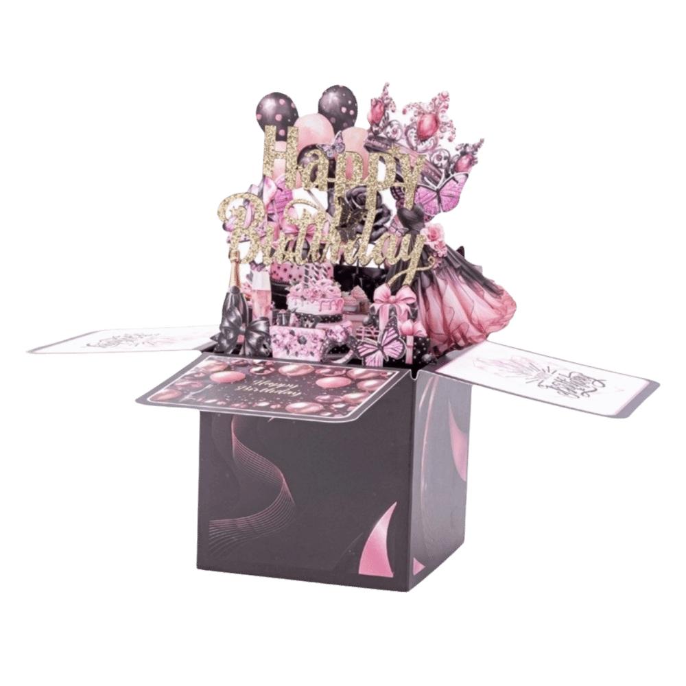 Cartoon Butterfly 3D Birthday Card Balloon Cake Design Best Wishes Pop-Up Greeting Cards Flowers Theme With Envelope