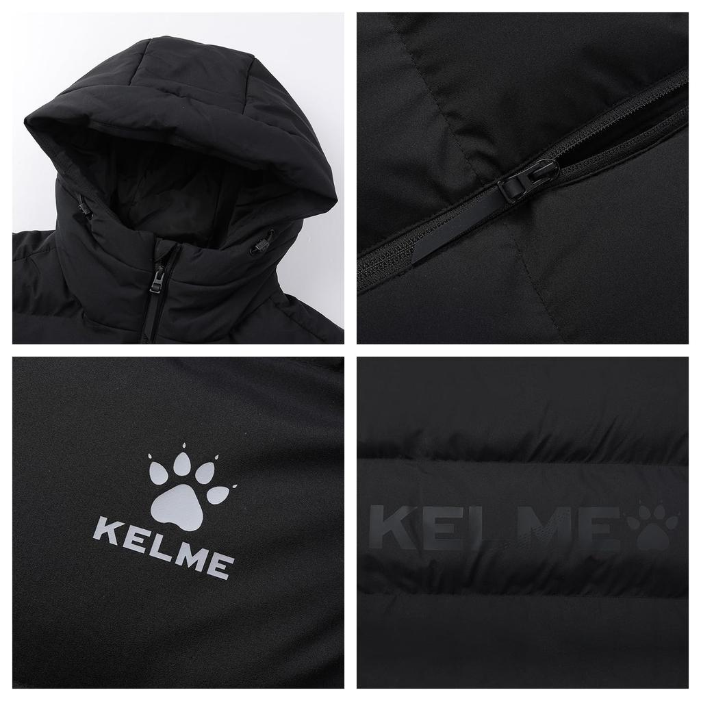 Kelme Sports Bavlněná bunda s kapucí, Krátká délka, Silná, Volný střih, Lehká, Vatovaná, Zimní oblečení, Stylová (Černá, Velikost 3XL)