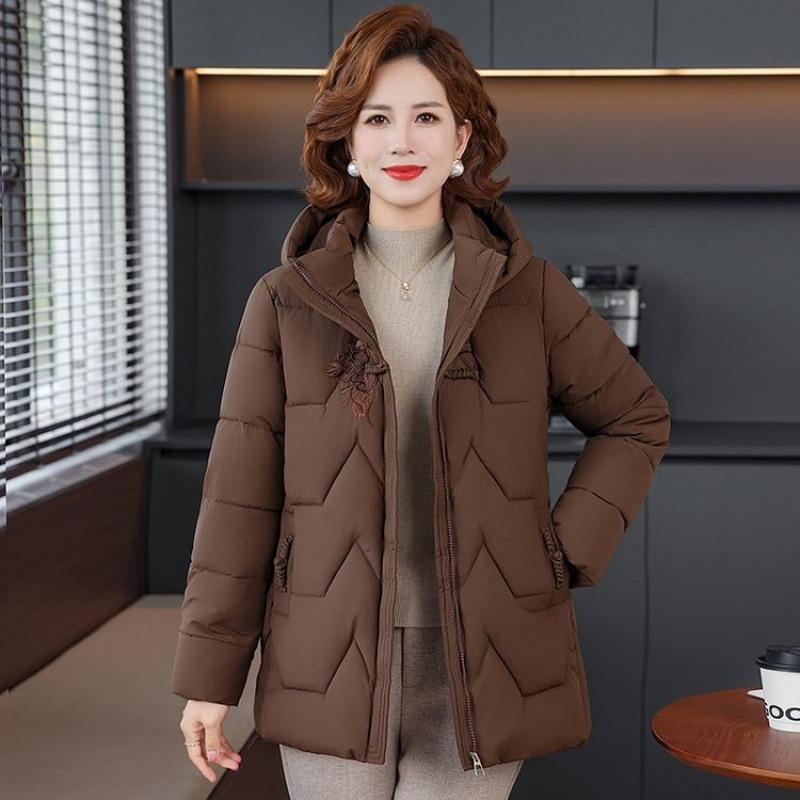 Middle Mother Winter New Hooded Cotton-padded Jacket Middle-aged and Elderly Warm Cotton-padded Jacket Thickened Versatile Cotton-padded Jacket Women