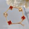 Laser-cut Clover Bracelet with High-end Red Agate Chalcedony for Women