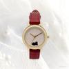 Fieldwork Animal Watch Ladies Analog Leather Belt Cat Design Fluffy Circle JN035-5 Red