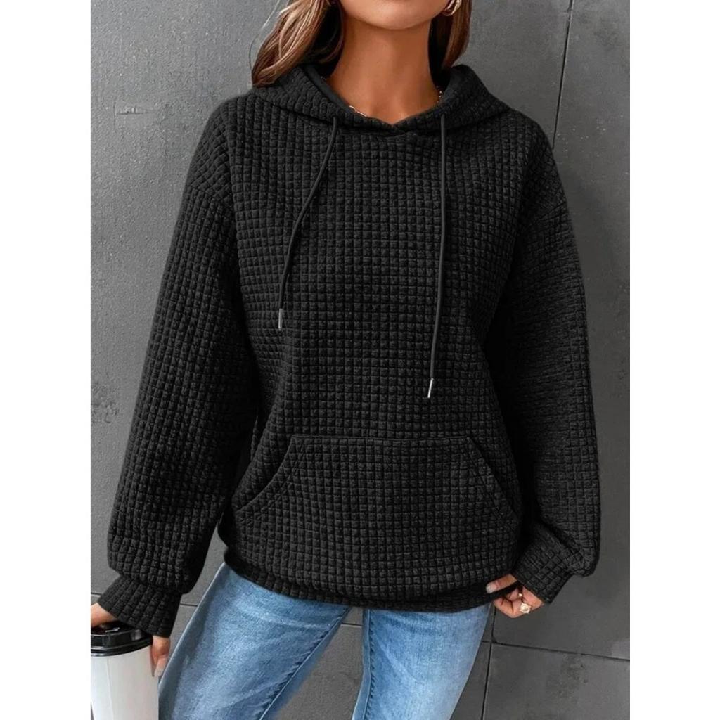 Rundhalsausschnitt, mit Kapuze, langärmlig, Kapuzenpullover, einfarbig, Oberteil, Damen