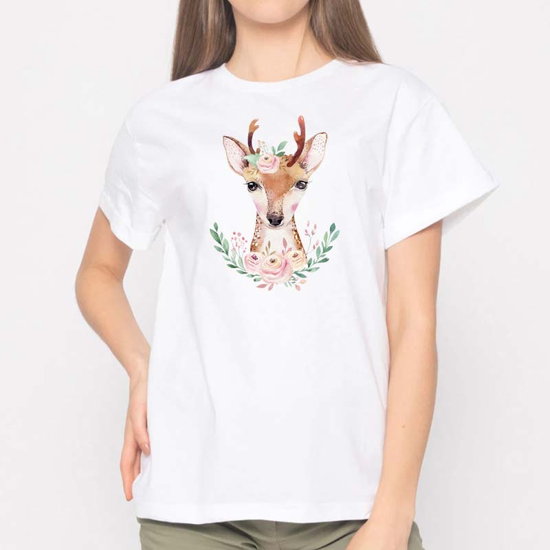 Flower Deer Thermal Transfer Girl T-Shirt Jeans Decoration Iron On Patch Washable New DIY Patches For Clothes Hat