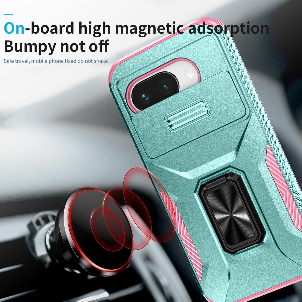 Slide Lens Protector Phone Case for Google Pixel 9A 9 Pro XL Cover Metal Ring Kickstand Car Mount Pixel 7 8 Pro Phone Shell