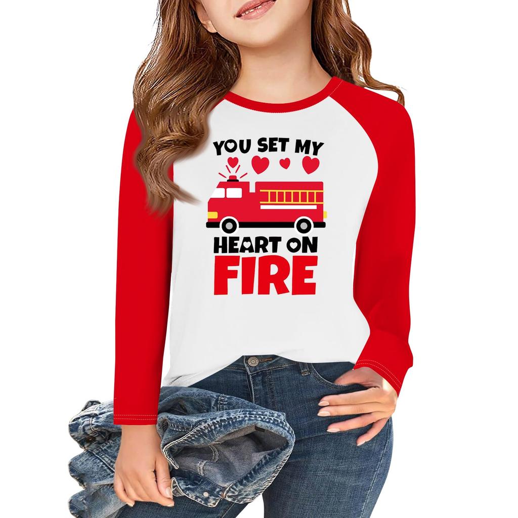 Dívčí trička s dlouhým rukávem Love na Valentýna Dětské podzimní topy Kulatý výstřih Základní trička 5-14 let