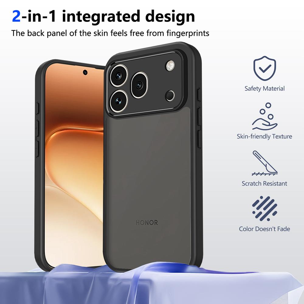 KEYSION Matte transluzente schwarze Handyhülle für HONOR 600 Pro 5G Weiches Silikon+PC Anti-Rutsch Stoßfeste Abdeckung für Huawei Honor 600