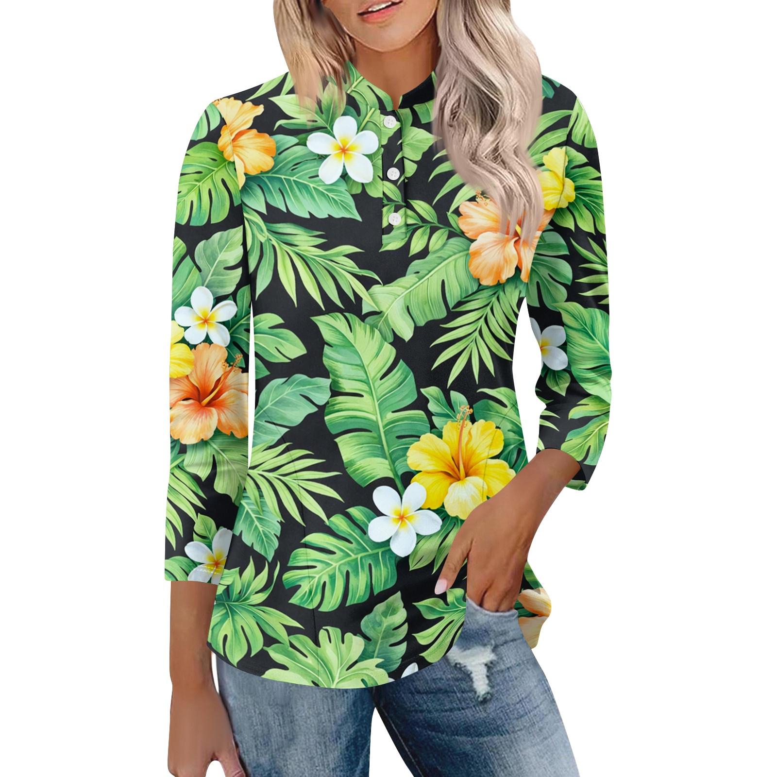 

Women s Casual Polo Collar Shirt Loose Fit Three Quarter Sleeve Top Lightweight Comfortable Fabric Suitable for Daily Wear and Outdoor Activities L зелёный
