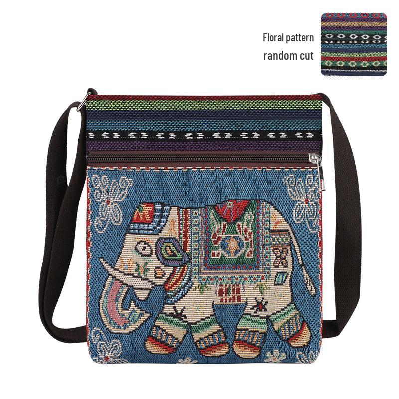 Ethnic Elephant & Butterfly Embroidered Crossbody Bag - Women's Cultural Canvas Shoulder Accessory