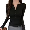2025 New Spring and Autumn Long Sleeve Inner Women T-Shirt Tight Slim Fit Office Women's Bottom Shirt Basic solid color O Neck Skinny Button Top