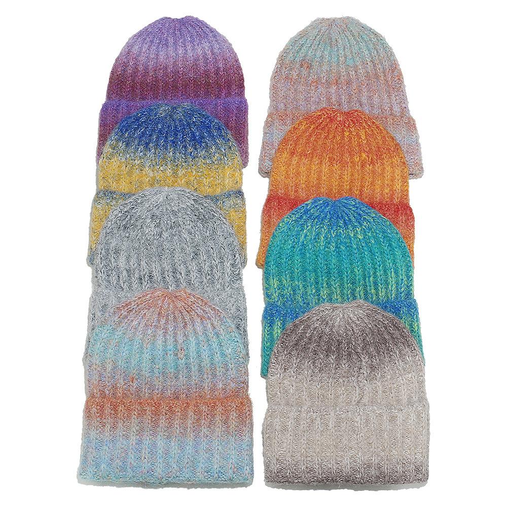 Autumn and winter pullover hat fashion versatile ear protection hat tie-dye gradual change color knitted hat winter hat women