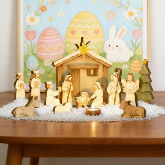 Wooden Empty Tomb Easter Decoration Jesus Resurrection Scene Table Sign Home Office Table Shelf Catholic Religious Ornament Christian Gifts