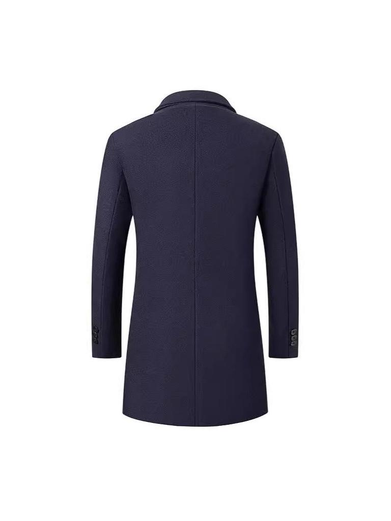 Korean-Style Men's Wool Blend Mid-Length Coat with Removable Hood