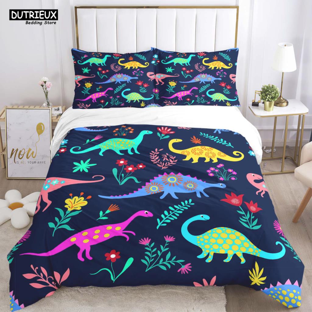 Cute Little Dinosaur Covered With Printed Bedding Cute Style Bedding Set Luxury Customized For Children Queen Bedding Set