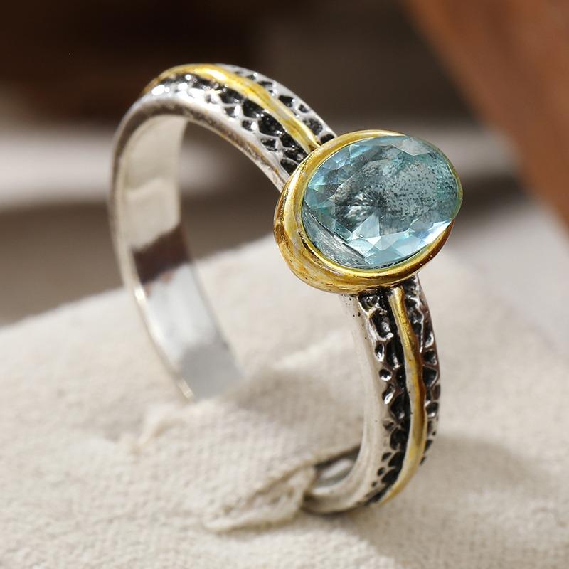 Creativity Inlaid Blue CZ Women's Ring Vintage Two Color Geometry Daily Wear Party Jewelry Anniversary Gift