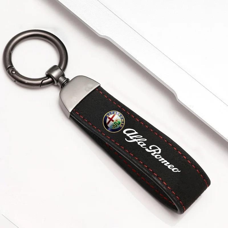 

Car Stickers For Alfa Romeo Suede Leather Car Logo Keychain Zinc Alloy Keyring For Alfa Romeo Giulietta 159 147 156 166 Mito Giu чёрный