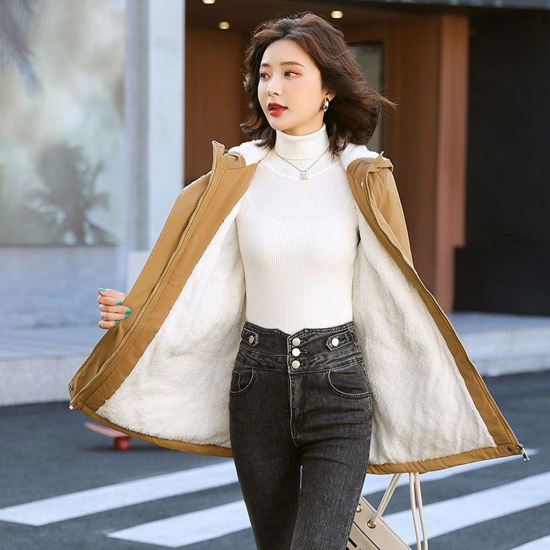 Winter Jacket Cott Warm Puffer Coat Women Casual Parkas With Lining Plush Hooded Trench Outwear Women's Clothes