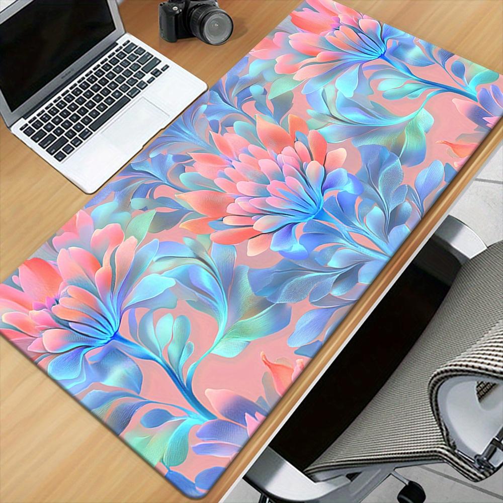 pc Beautiful Pink Flowers HD Printed Mouse Pad Metallic Luster  Embroidery Style MultiFunctional Desk Mat 300x800x2mm