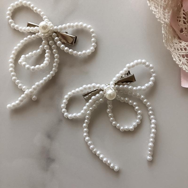 Artificial Pearls Bowtie Hairpin Duckbills Clip Barrettes Braids Clip Hair Decors