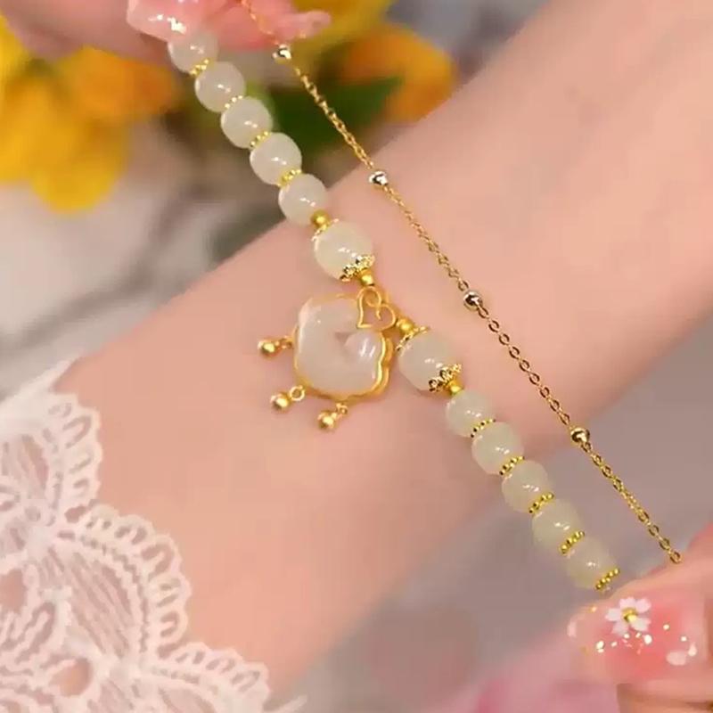 Women  Lucky Bracelet Imitation Hetian Jade Temperament Beaded Bracelet Jewelry Gift