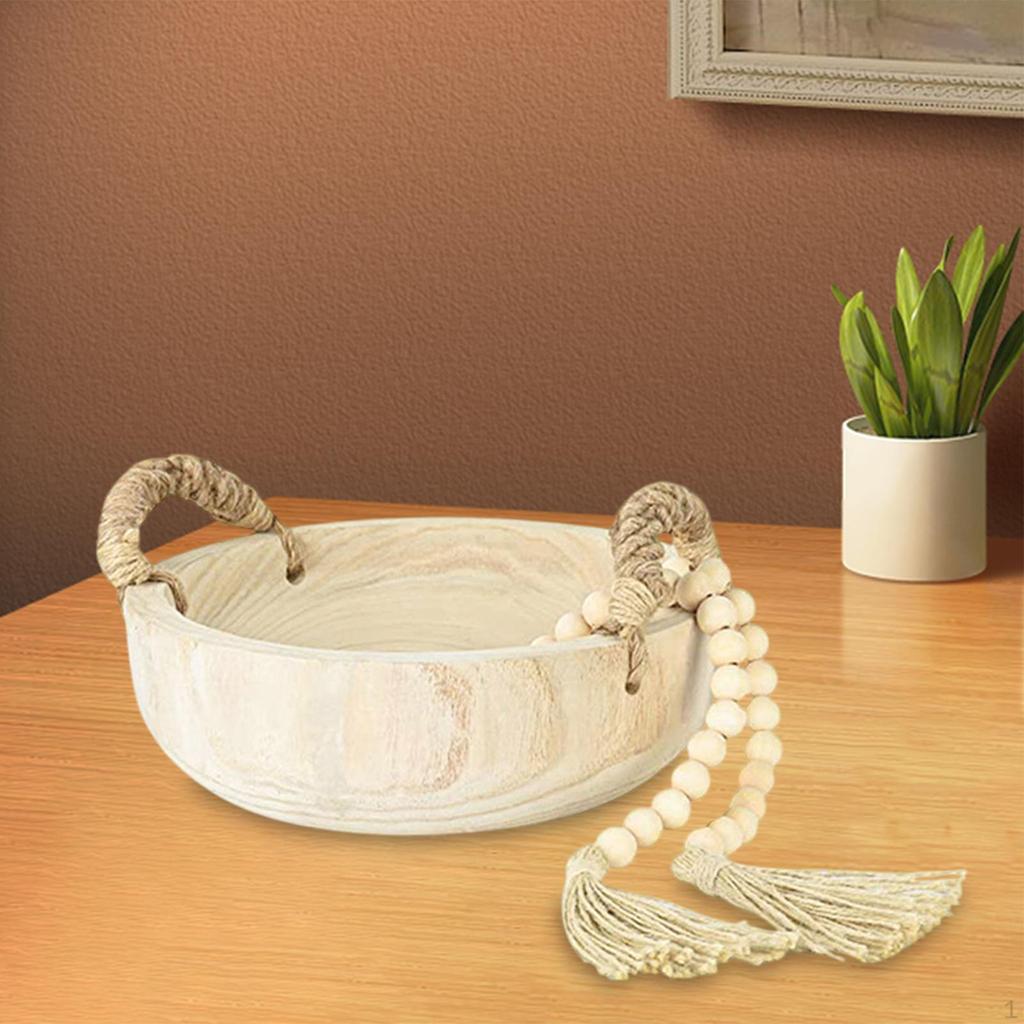 Decorative Wood Bowl Farmhouse Beads Wooden Table Decor for Office Bookshelf