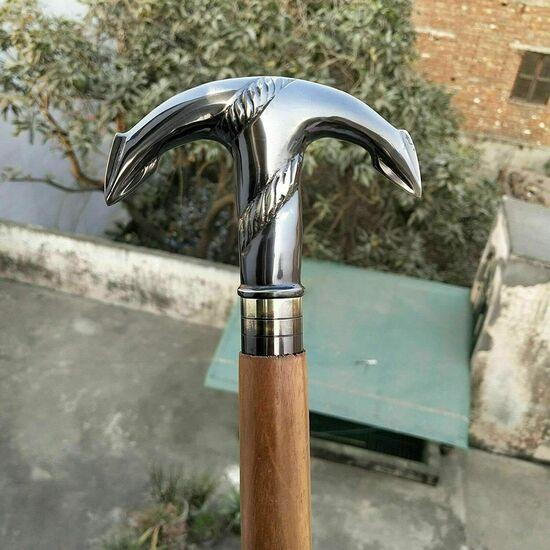 

Винтажная латунная трость, цельная рукоять в виде головы якоря корабля, деревянная трость M аэро