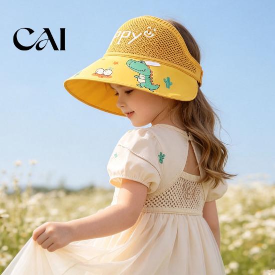 Foldable Quick Dry Hat Mesh Sun Hats for Kids, UV Protection Fishing with Cartoon Dinosaur Prints, Wide Breathable Infant Cap Brim Bucket Hat,