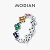 MODIAN 925 Silver Sweet Rainbow Color Zirconia Lucky Four Leaf Clover Fashion Finger Rings For Women Fine Jewelry
