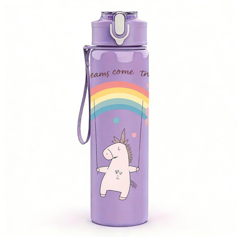 1PC Pastel Rainbow Unicorn Cloud 750ml Color Plastic Sports Water Bottle Leakproof Flip Straw Lid Suitable for Sports Office Home Use
