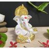 Ganesh Idol for Car Dashboard God Ganesha Idol for Home Decor Ganpati for Gift Home Office Table Shelves Diwali Gifting 3.5 Inches Gold White Mukut