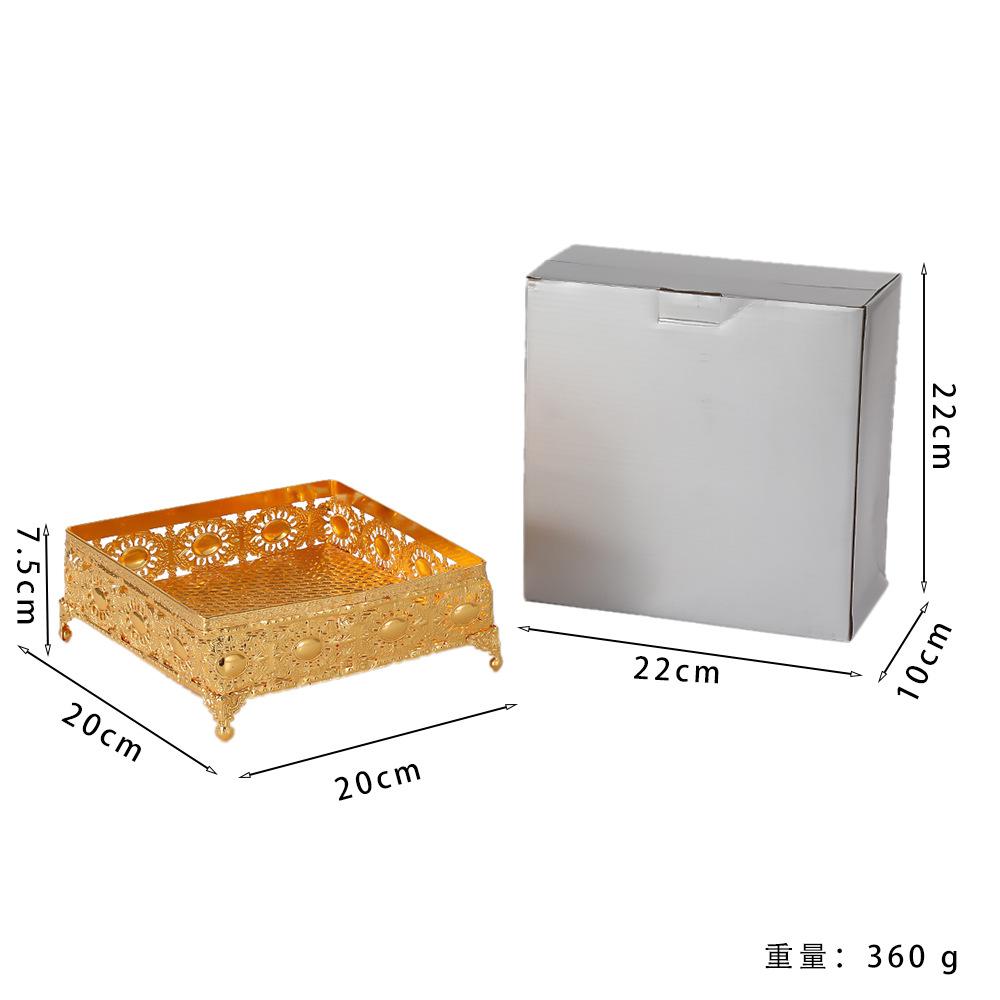 Antique Style Tabletop Gold Textured Centerpiece Square Fruit Tray for Dining Living Room Home Décor