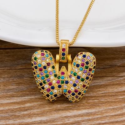 Nidin Fashion Luxury 26 Letters Copper Zircon Pendant Necklace for Women Rainbow Initials Name Necklace Wedding Party Jewelry