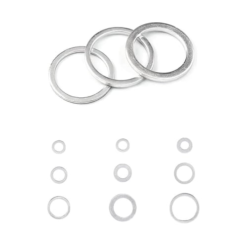 Glvaner Washers, Aluminum Flat Washers, Oil Drain Gaskets, 200-Piece Set, 9 Types, Heat-Resistant Washer O-Rings, M5, M6, M8, M10, M12, M14, Suitable