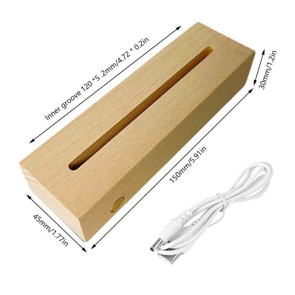 LED Wood Lighted Base Light Rectangle USB Wooden Night Lamp Base Bedroom Bedside Art Display Base DIY Light Home Decor