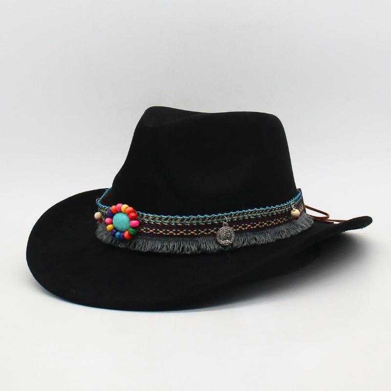 

Ethnic Style Accessories Western Cowboy Hat Few Suede Tibetan Top Hat Prairie Curled Woolen Felt Hat Jazz Hat One size [j peach cow]