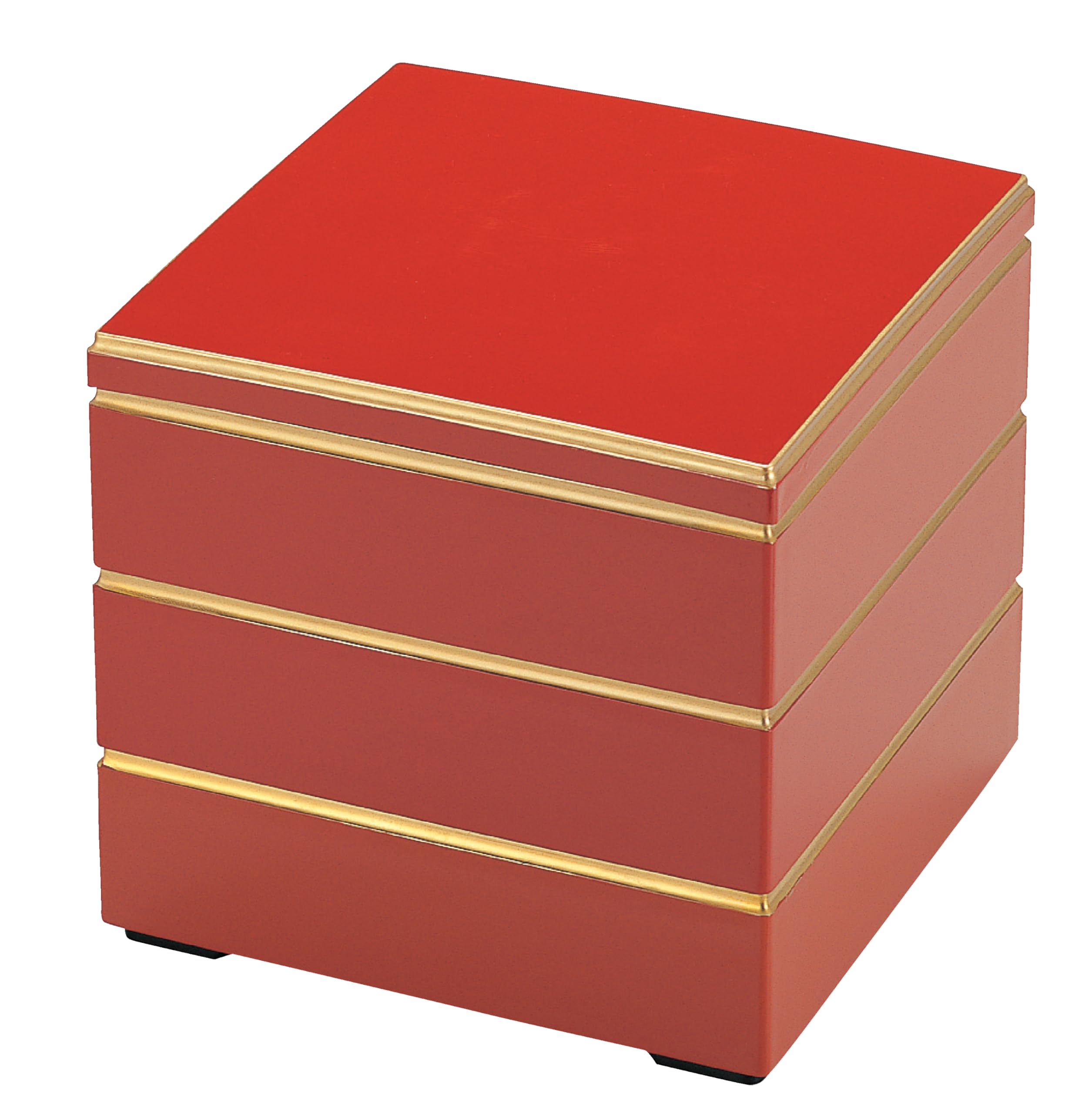 

Wakaizumi Lacquerware, 6.5-inch Jubako Box, Kakuraju, Red Rim with Gold (Black Interior), 3 Tiers, H-158-4A