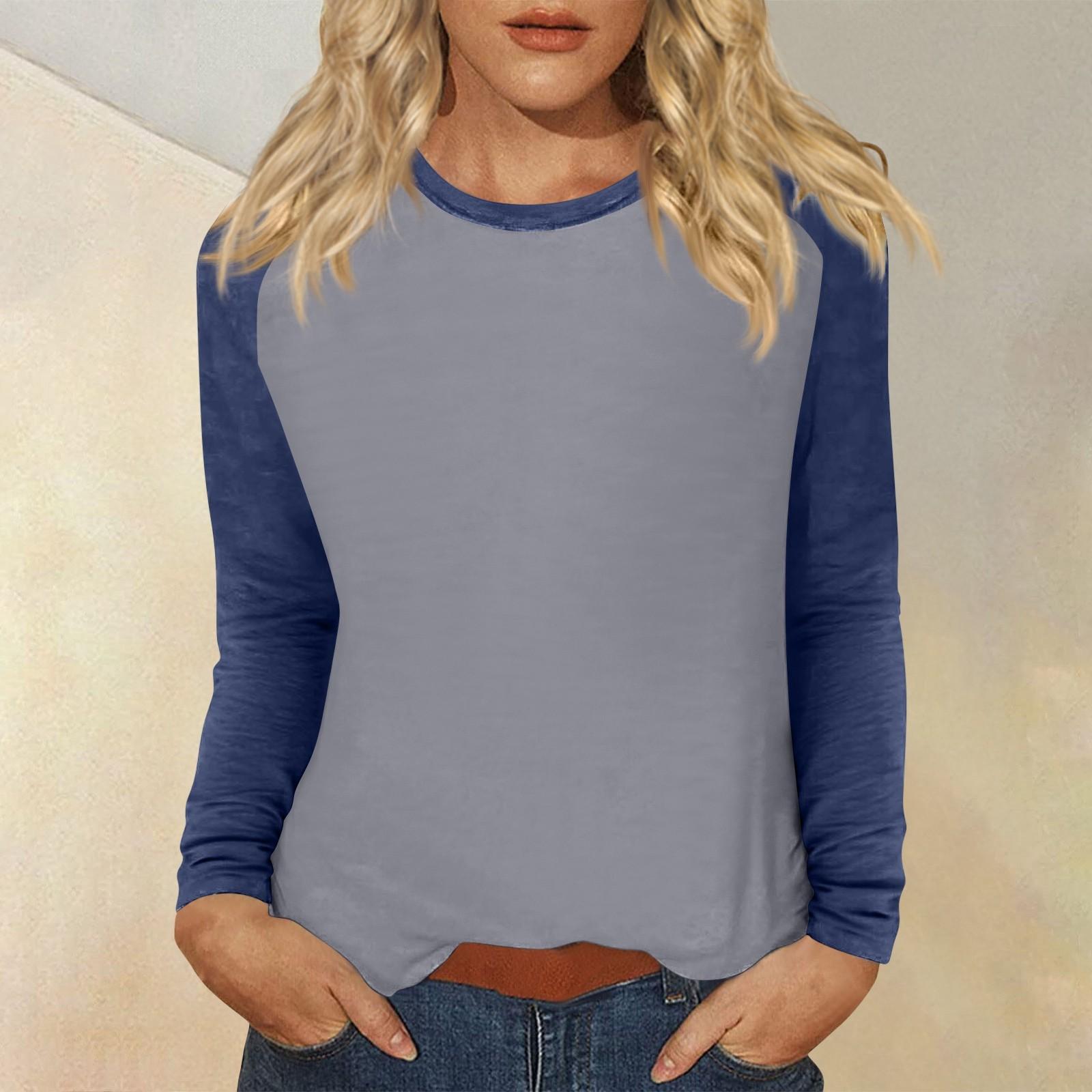 

Женская футболка с принтом, длинный рукав, повседневная мода, базовая, круглый вырез, рукав реглан, топ L тёмно-синий