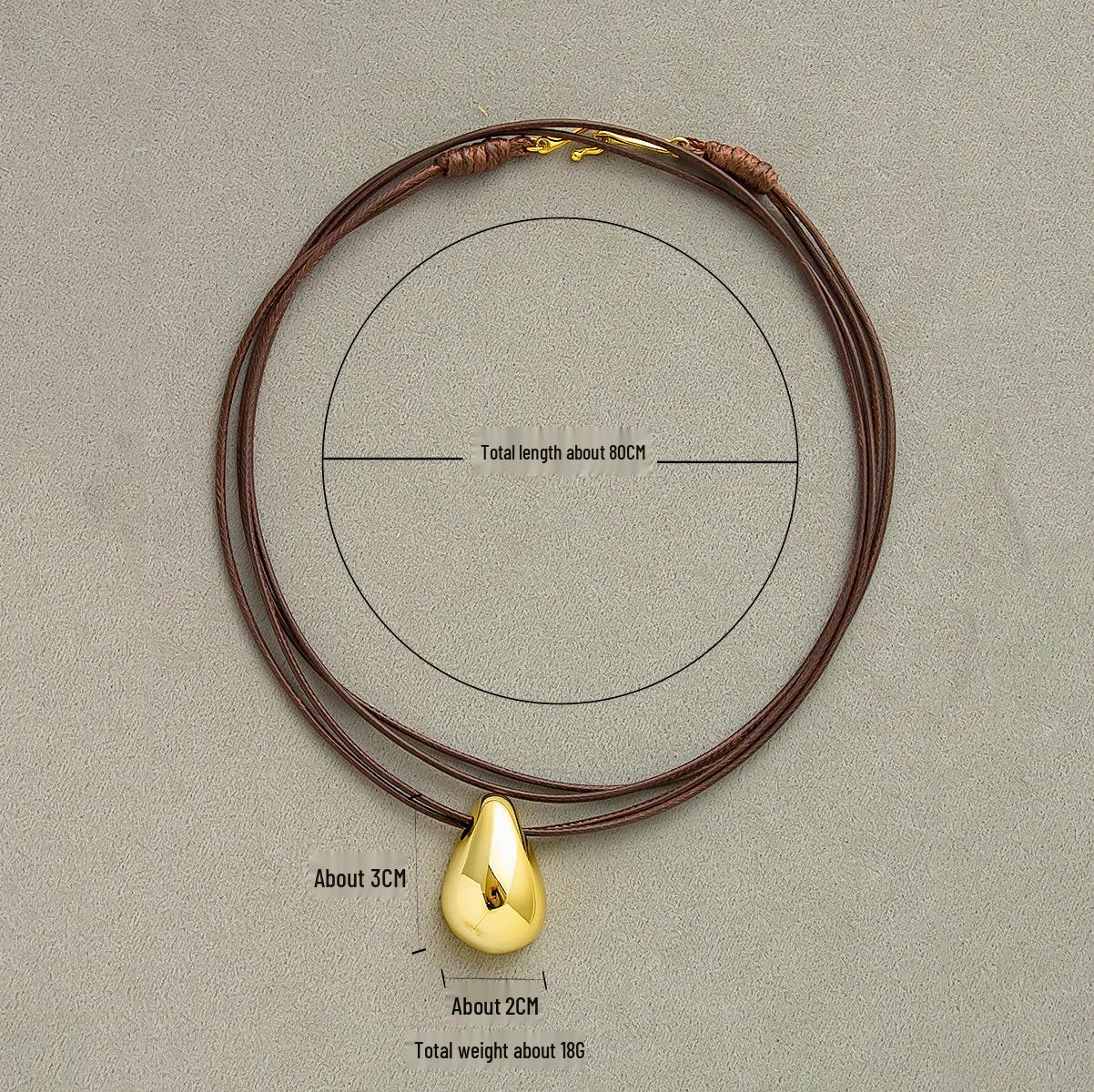 

LC Minimalist Double-Layer Wax Cord Necklace with Elegant Teardrop Pendant