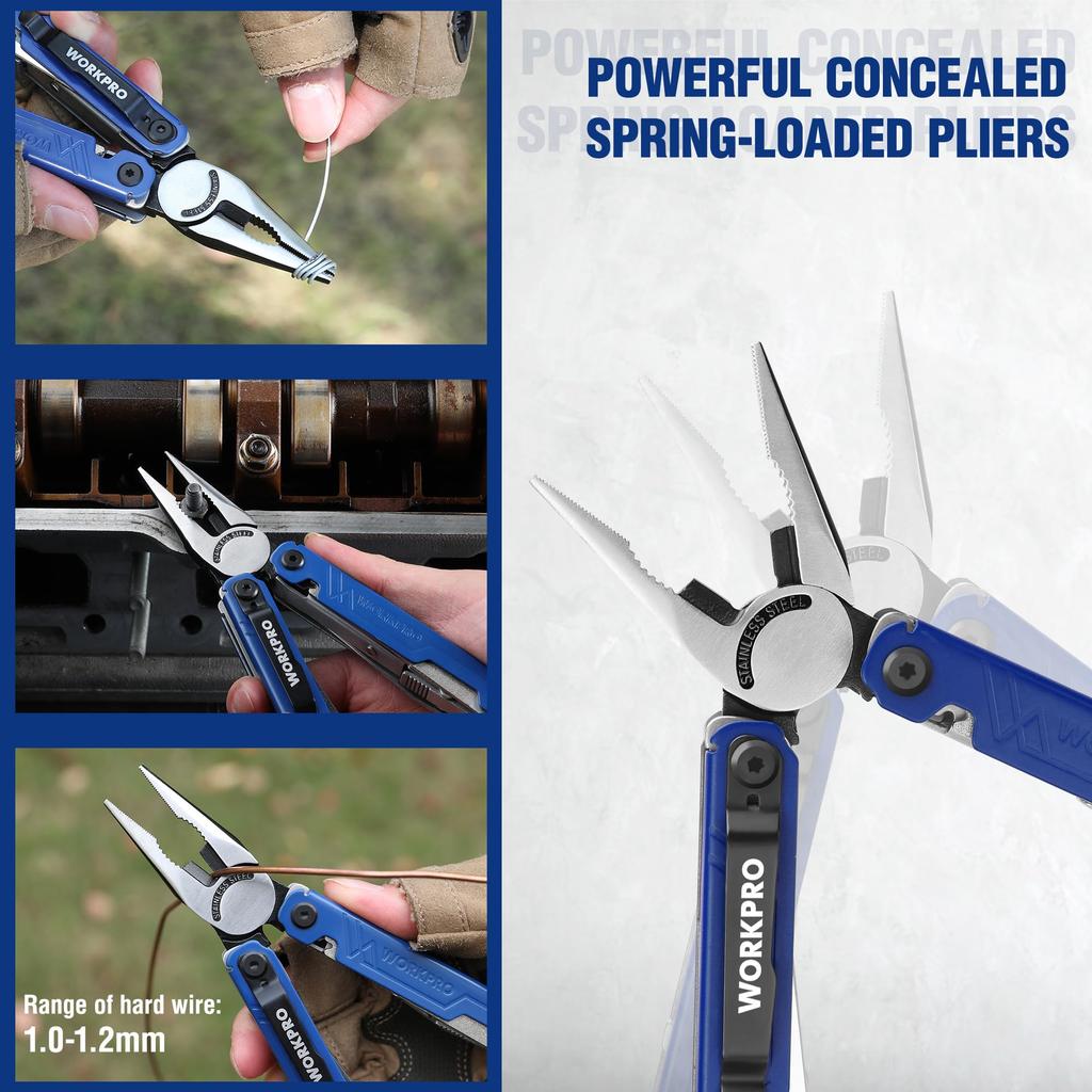 WORKPRO Multi-function Pliers, Outdoor Multi-Tool, Multi-Pliers, 18-in-1, Folding Pliers, Wire Cutter, Saw, File, Screwdriver, Can Opener, Locking