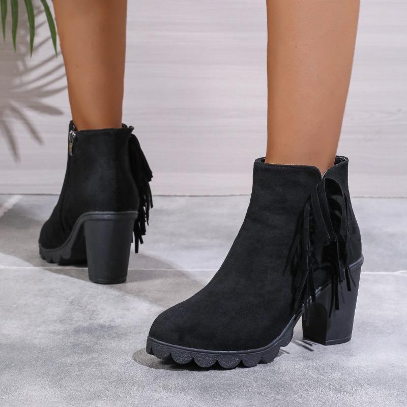 2024 Winter Women Boots Sexy Fashion Boots Pattern Chunky High Heels Women Boots  Female Round Toe Comfortable Shoes for Women