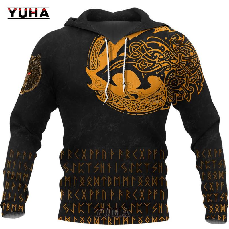 Gensere for menn 3D Print Vikings Classic Wolf Herre Hettegensere Jakke Vår Høst Mote Gensere Hip Hop Punk Oversized Clo