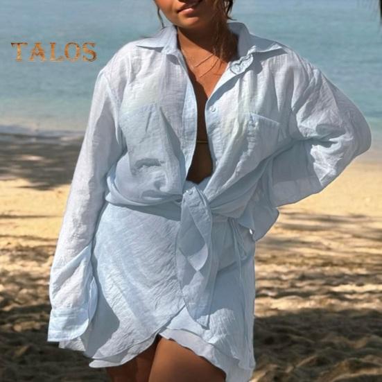 Zestaw plażowy Cover-Up Koszula z długim rękawem przezroczysta i sukienka Casualowy 2-częściowy strój do pływania Ochrona przed słońcem