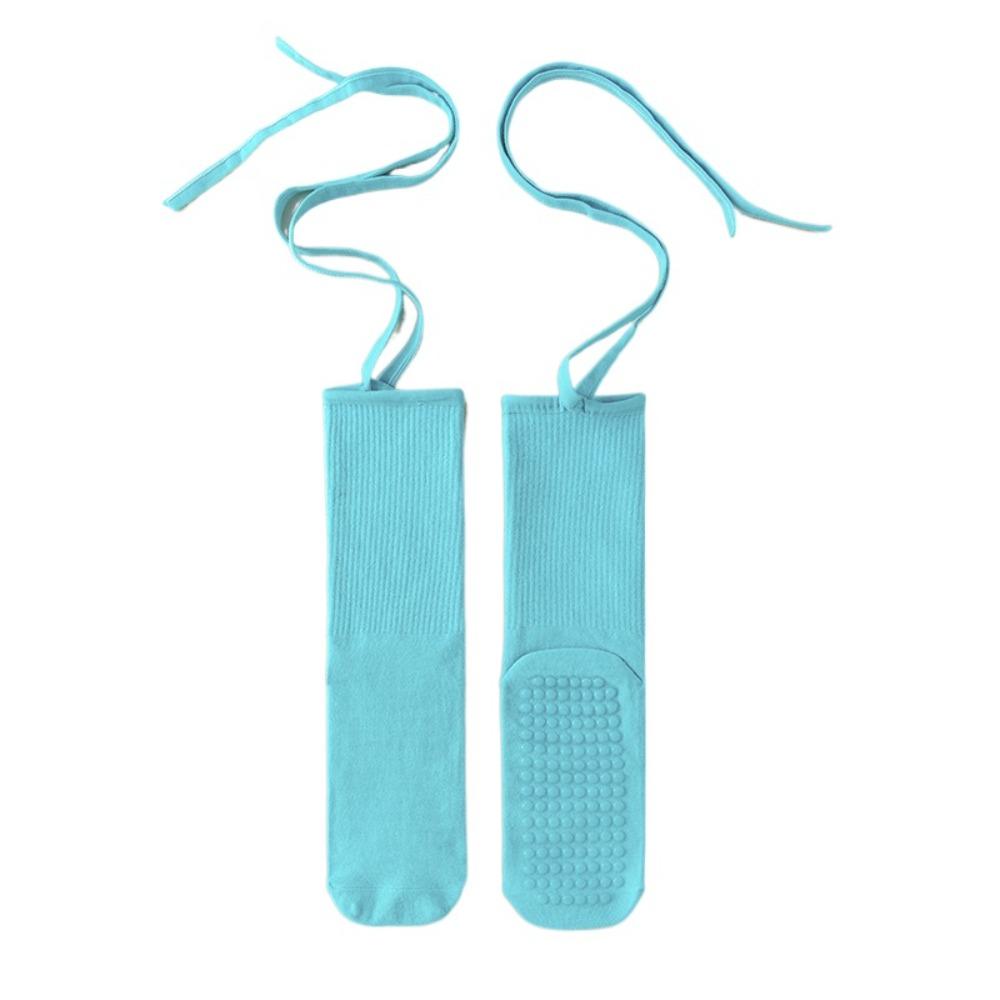 

Cotton Pilates Socks Women Mid-calf Mid Length Socks Fashion Lace-up Yoga Socks Lady синий