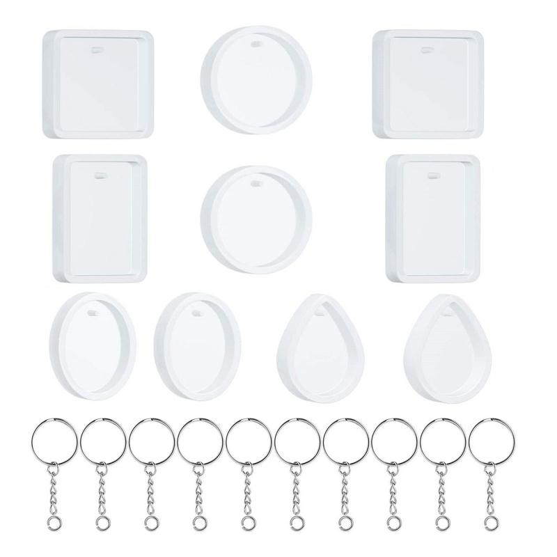 

20 Pcs/Set Keychain Pendants with Hanging Hole Crystal Epoxy Resin Mold Water Drop Round Square Oval Resin Casting Molds 1